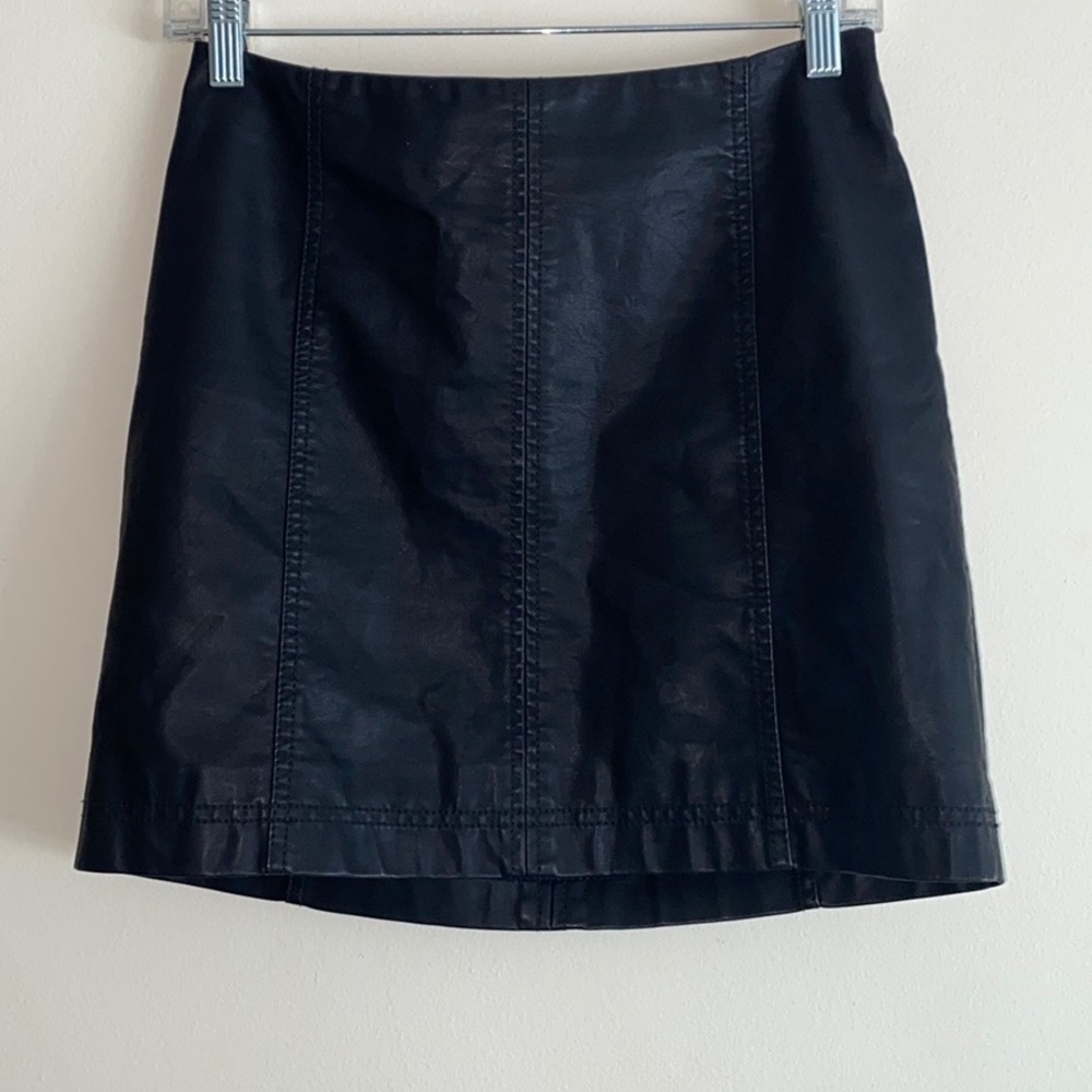 Free People Black Faux Leather A-Line Mini Skirt
